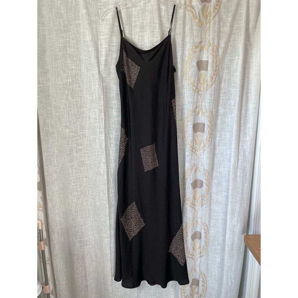 Black Patterned Silk Midi Dress